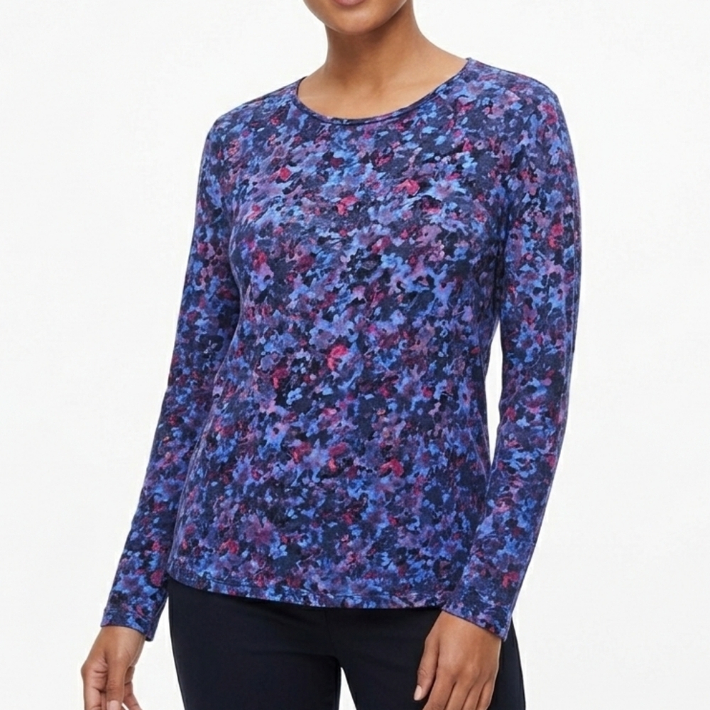 Rebecca Taylor Cotton Blend Top Size L Long Sleeve Multicolor Lightweight Jersey